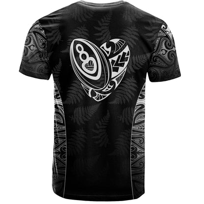 New Zealand Personalized T-Shirt Rugby Heart Maori Style Silver Fern