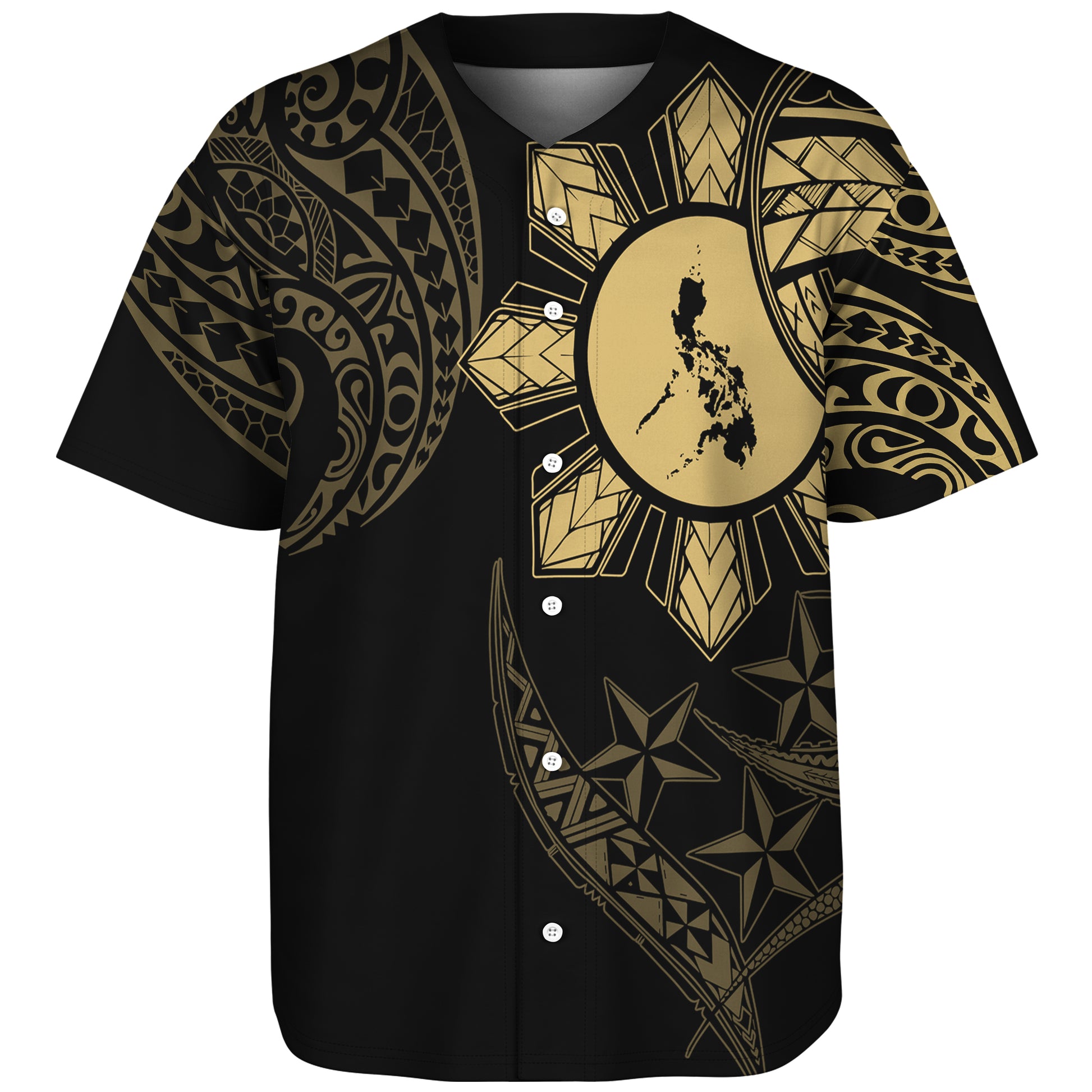 Philippines Baseball Shirt Tribal Sun In My Heart Gold