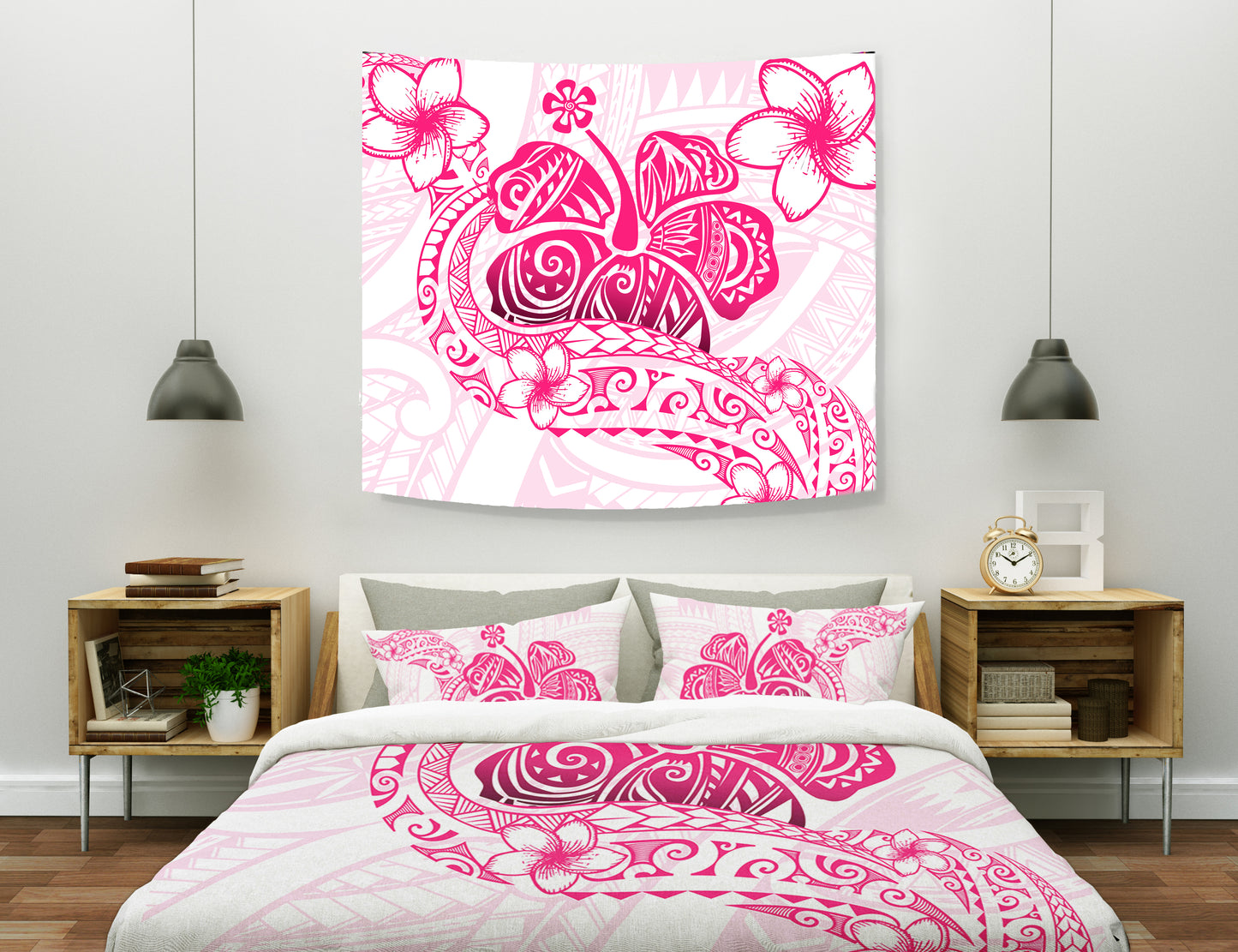 Hawaii Tapestry Pink Hibiscus And Plumeria Flowers Polynesian Decor