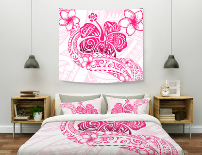 Hawaii Tapestry Pink Hibiscus And Plumeria Flowers Polynesian Decor