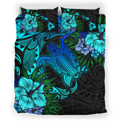 Hawaii Bedding Set - Hawaii Polynesian Turtle Tropical Blue Gardient Blue Bedding Set