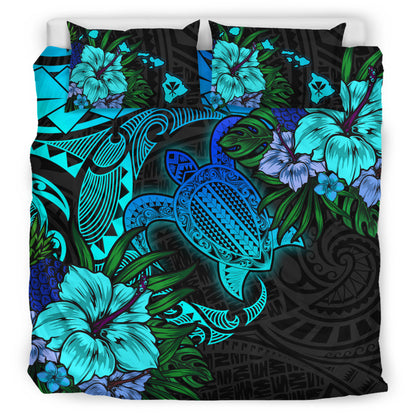 Hawaii Bedding Set - Hawaii Polynesian Turtle Tropical Blue Gardient Blue Bedding Set