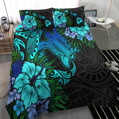 Hawaii Bedding Set - Hawaii Polynesian Turtle Tropical Blue Gardient Blue Bedding Set