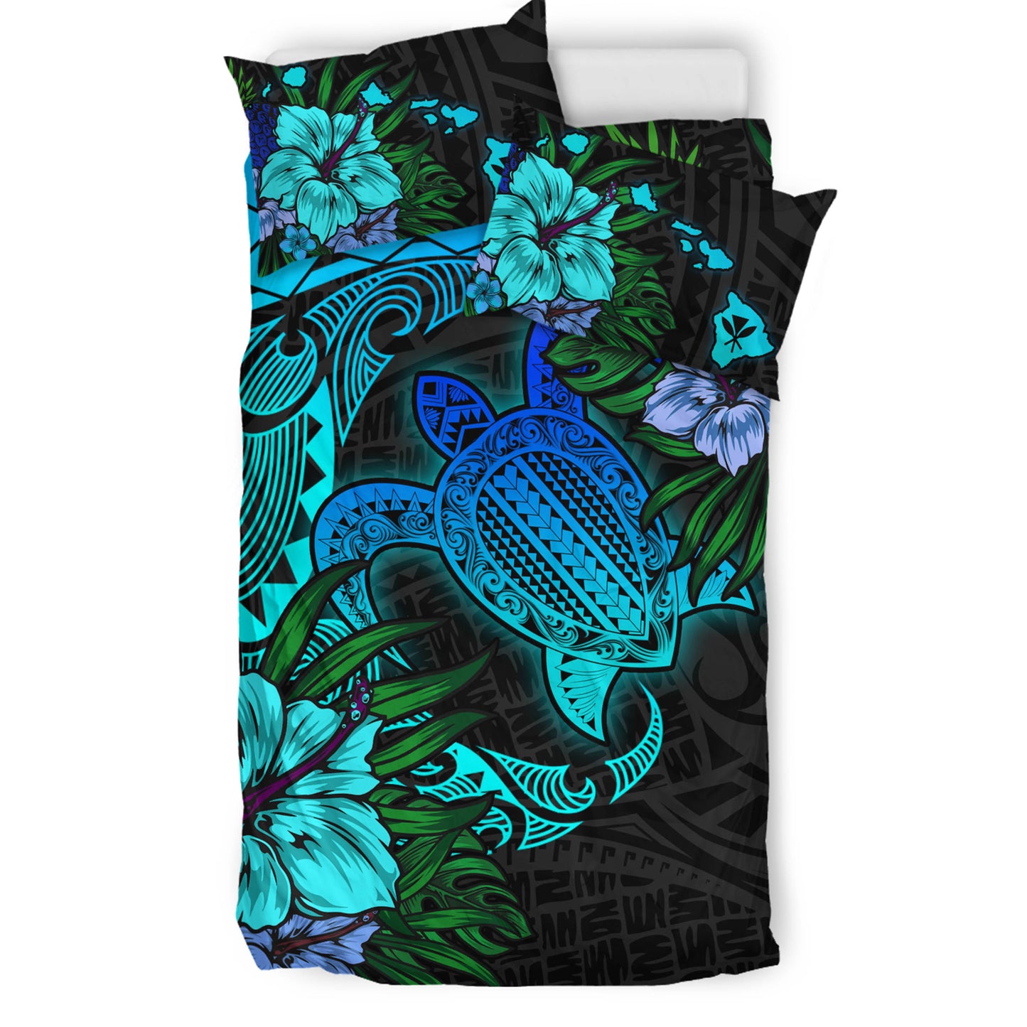 Hawaii Bedding Set - Hawaii Polynesian Turtle Tropical Blue Gardient Blue Bedding Set
