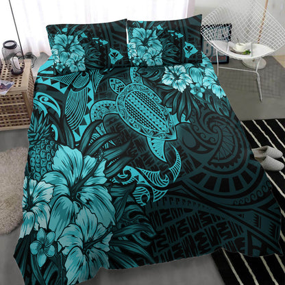 Hawaii Bedding Set - Hawaii Polynesian Turtle Tropical Turquoise Bedding Set