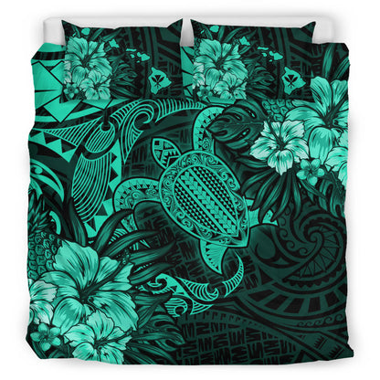 Hawaii Bedding Set - Hawaii Polynesian Turtle Tropical Patina Green Bedding Set