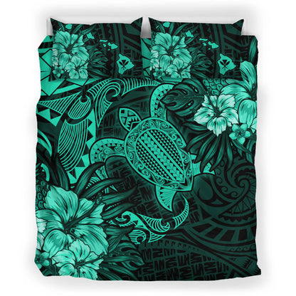 Hawaii Bedding Set - Hawaii Polynesian Turtle Tropical Patina Green Bedding Set