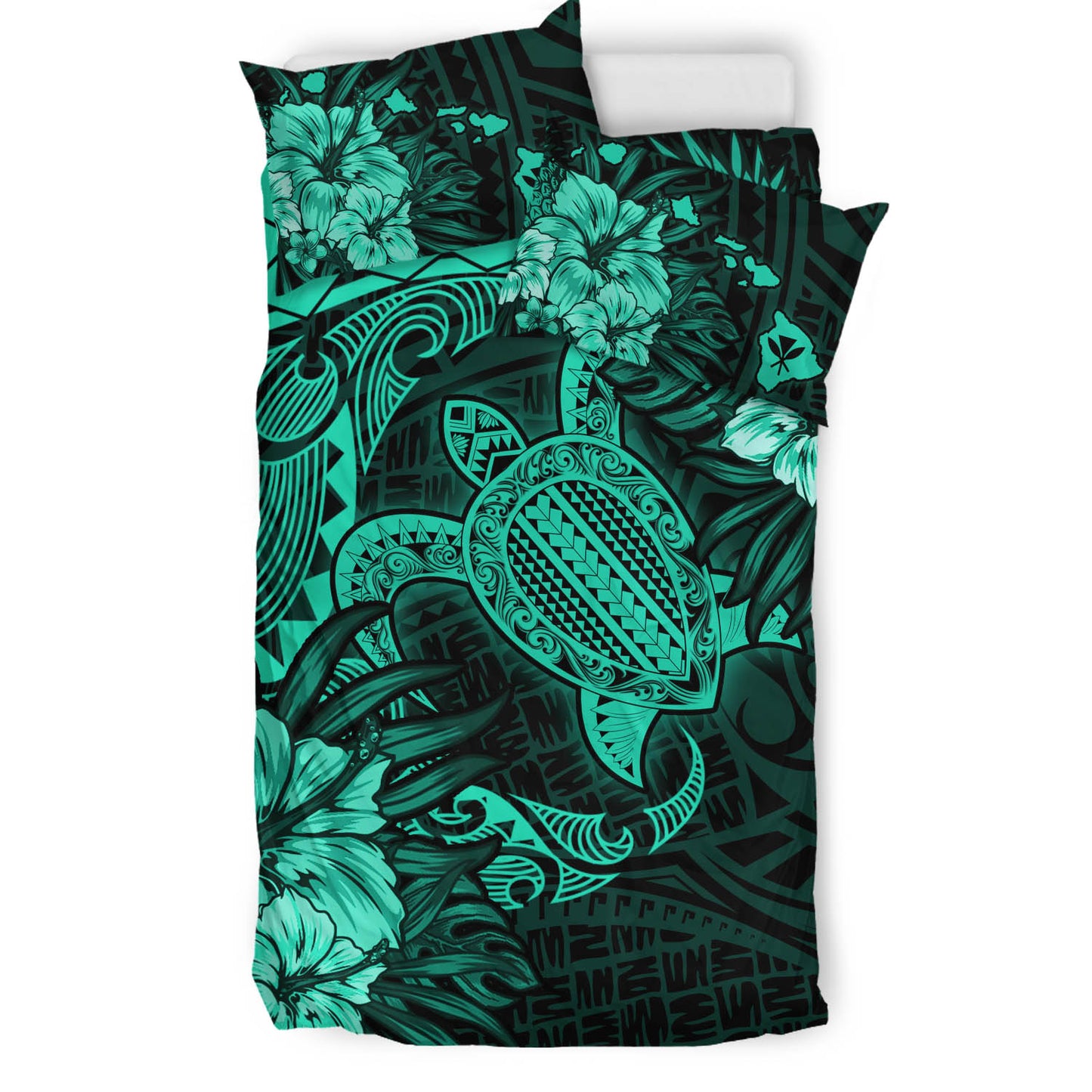 Hawaii Bedding Set - Hawaii Polynesian Turtle Tropical Patina Green Bedding Set
