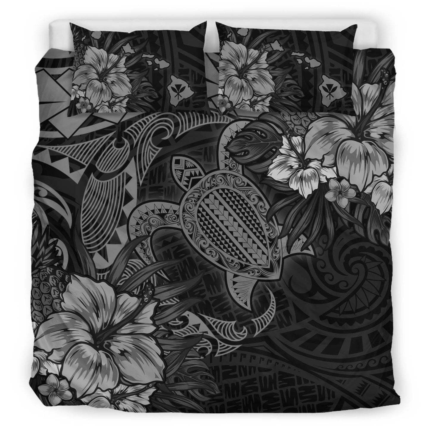 Hawaii Bedding Set - Hawaii Polynesian Turtle Tropical Grey Bedding Set