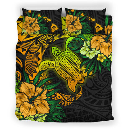 Hawaii Bedding Set - Hawaii Polynesian Turtle Tropical Gardient Yellow Bedding Set