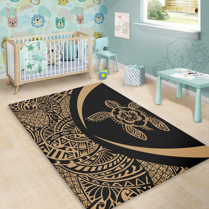 Hawaii Area Rug Turtle Hibiscus Lauhala Black Gold Circle