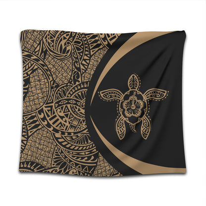Hawaii Tapestry Turtle Hibiscus Lauhala Black Gold Circle