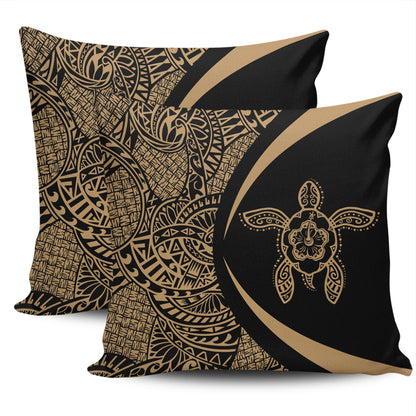 Hawaii Pillow Cover Turtle Hibiscus Lauhala Black Gold Circle