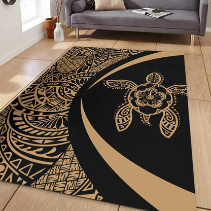 Hawaii Area Rug Turtle Hibiscus Lauhala Black Gold Circle