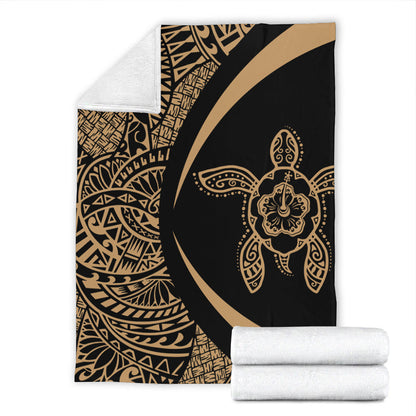 Hawaii Premium Blanket Turtle Hibiscus Lauhala Black Gold Circle