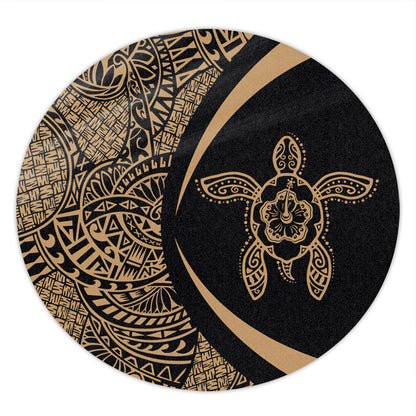 Hawaii Round Rug Turtle Hibiscus Lauhala Black Gold Circle