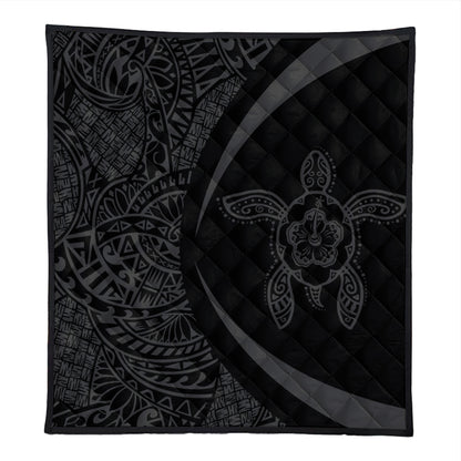 Hawaii Premium Quilt Turtle Hibiscus Lauhala Black Gray Circle