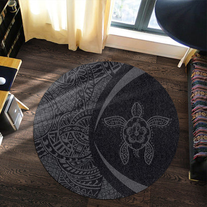 Hawaii Round Rug Turtle Hibiscus Lauhala Black Gray Circle