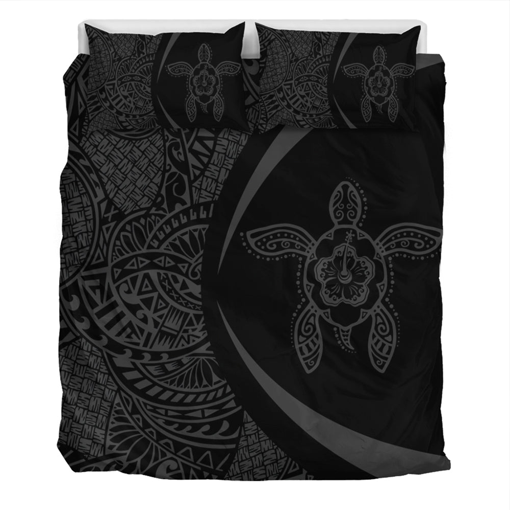 Hawaii Bedding Set Turtle Hibiscus Lauhala Black Gray Circle