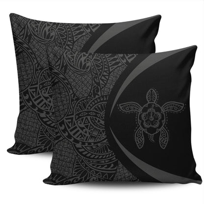 Hawaii Pillow Cover Turtle Hibiscus Lauhala Black Gray Circle