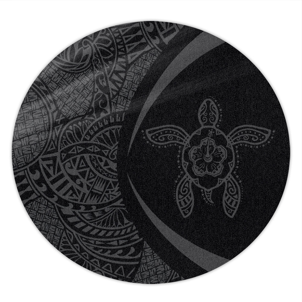 Hawaii Round Rug Turtle Hibiscus Lauhala Black Gray Circle