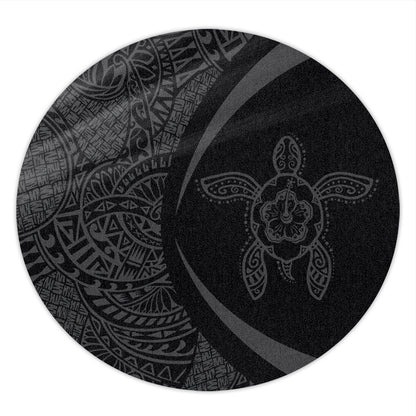 Hawaii Round Rug Turtle Hibiscus Lauhala Black Gray Circle