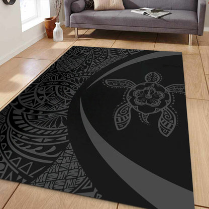 Hawaii Area Rug Turtle Hibiscus Lauhala Black Gray Circle