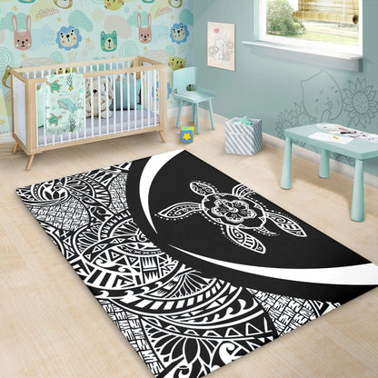 Hawaii Area Rug Turtle Hibiscus Lauhala Black White Circle