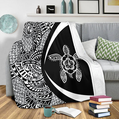 Hawaii Premium Blanket Turtle Hibiscus Lauhala Black White Circle