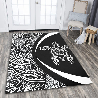 Hawaii Area Rug Turtle Hibiscus Lauhala Black White Circle