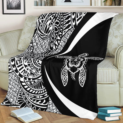 Hawaii Premium Blanket Turtle Hibiscus Lauhala Black White Circle