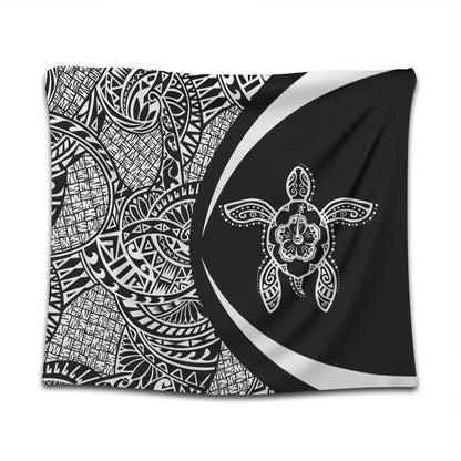 Hawaii Tapestry Turtle Hibiscus Lauhala Black White Circle
