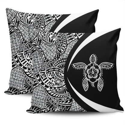 Hawaii Pillow Cover Turtle Hibiscus Lauhala Black White Circle