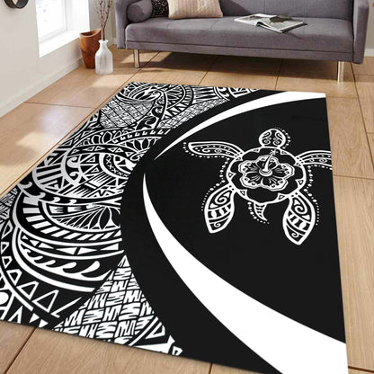 Hawaii Area Rug Turtle Hibiscus Lauhala Black White Circle