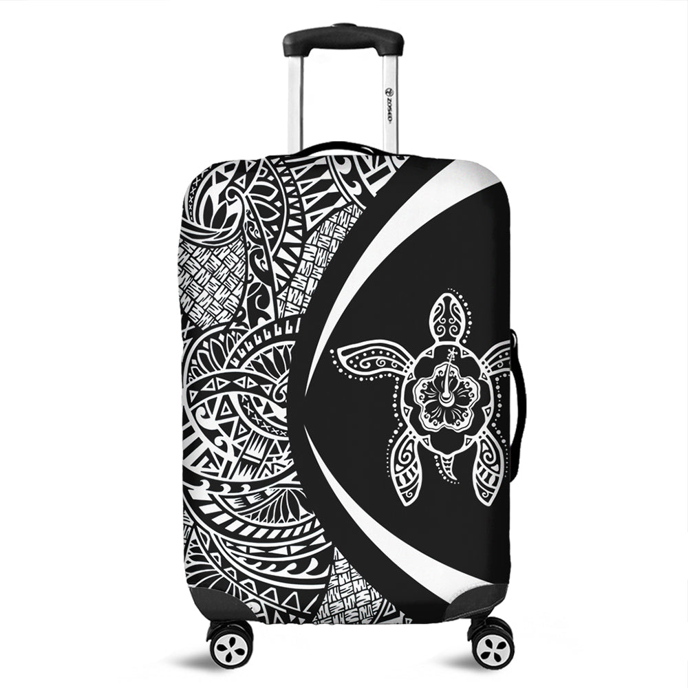 Hawaii Luggage Cover Turtle Hibiscus Lauhala Black White Circle
