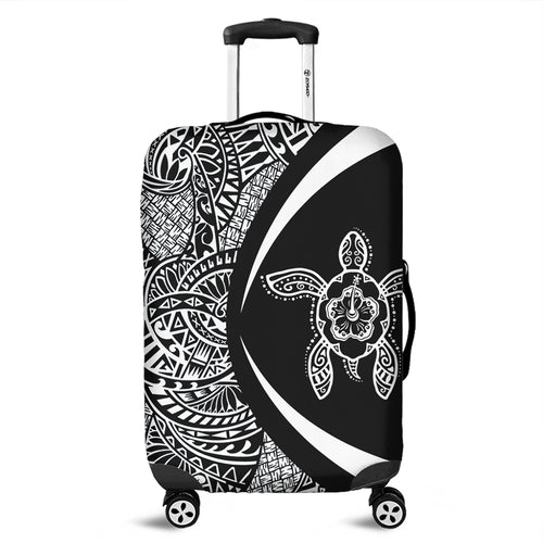 Hawaii Luggage Cover Turtle Hibiscus Lauhala Black White Circle