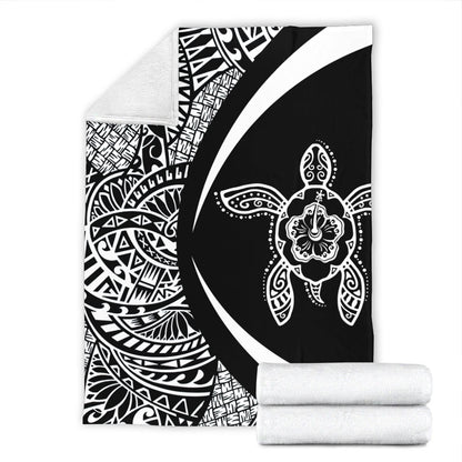 Hawaii Premium Blanket Turtle Hibiscus Lauhala Black White Circle