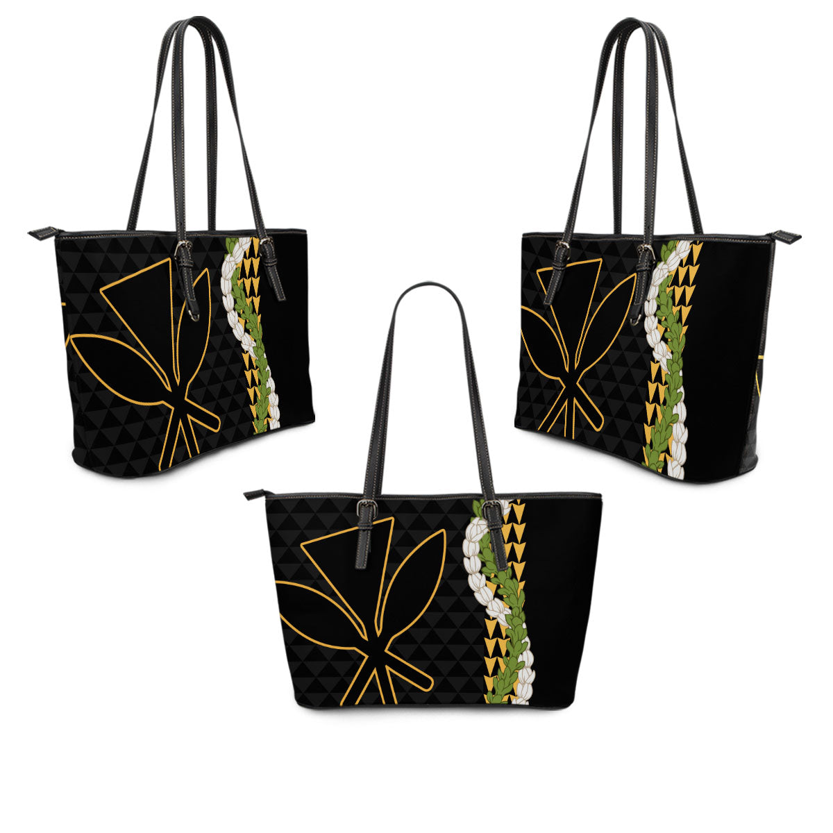 Hawaii Leather Tote Bag Kanaka Maoli Puakenikeni Maile Flower Lei