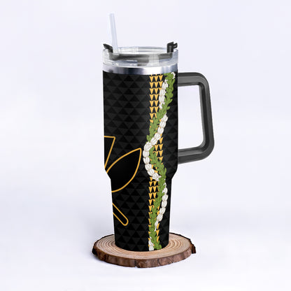 Hawaii 40oz Tumbler Kanaka Maoli Puakenikeni Maile Flower Lei