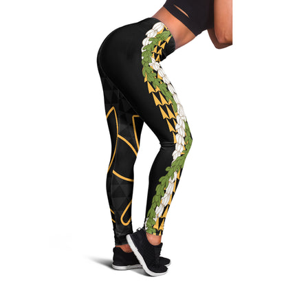 Hawaii Legging Kanaka Maoli Puakenikeni Maile Flower Lei