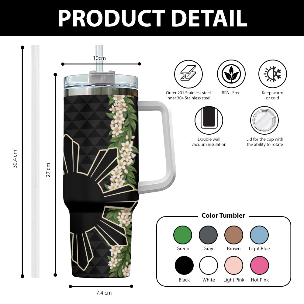 Philippines Filipinos 40oz Tumbler Sampaguita Flower Sun Pattern Island Style