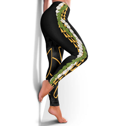 Hawaii Legging Kanaka Maoli Puakenikeni Maile Flower Lei