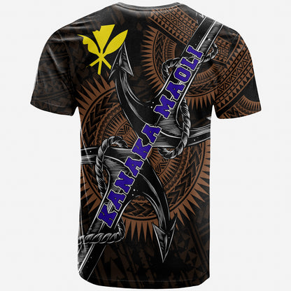 Hawaii Kanaka Maoli Custom Personalized T-Shirt - Black Anchor Circle Pattern