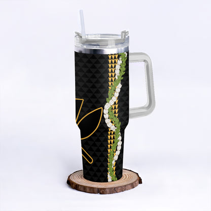 Hawaii 40oz Tumbler Kanaka Maoli Puakenikeni Maile Flower Lei