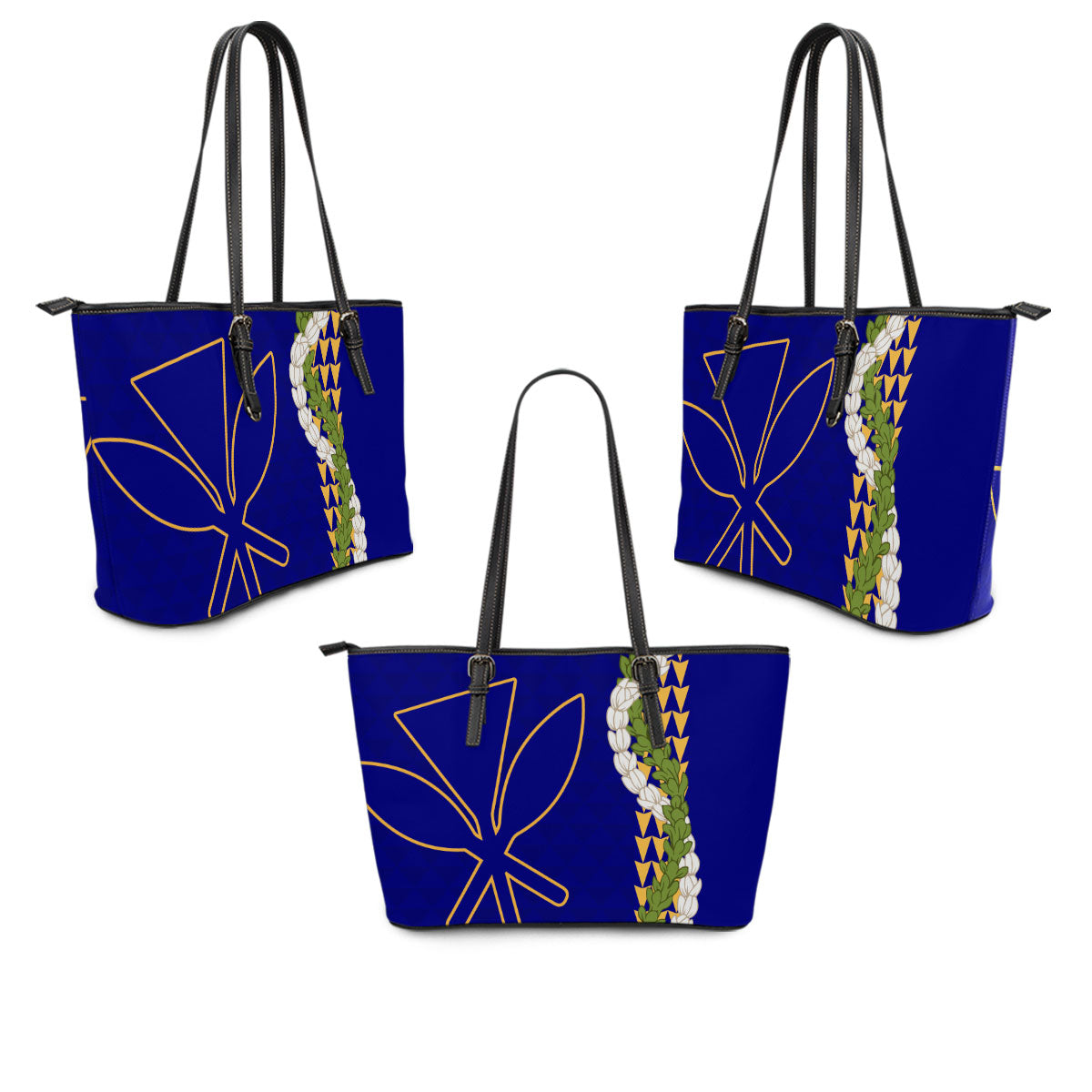 Hawaii Leather Tote Bag Kanaka Maoli Puakenikeni Maile Flower Lei