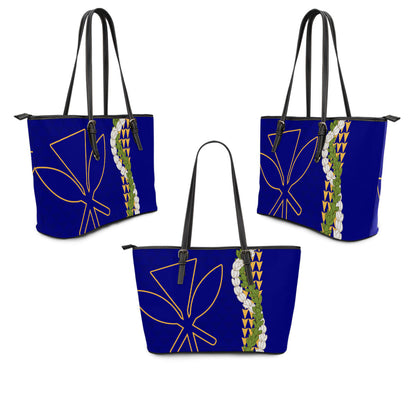 Hawaii Leather Tote Bag Kanaka Maoli Puakenikeni Maile Flower Lei
