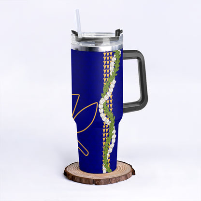 Hawaii 40oz Tumbler Kanaka Maoli Puakenikeni Maile Flower Lei