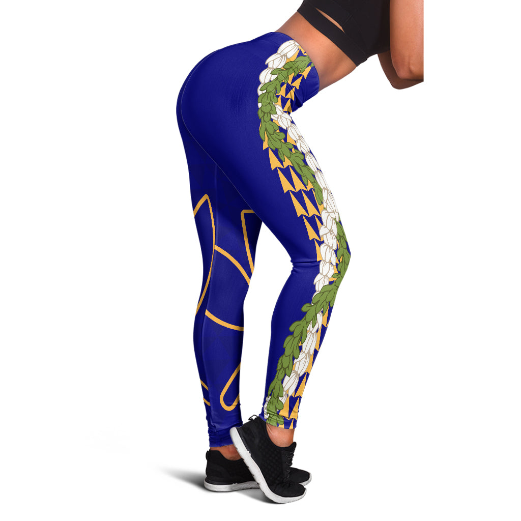 Hawaii Legging Kanaka Maoli Puakenikeni Maile Flower Lei