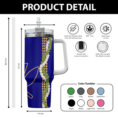 Hawaii 40oz Tumbler Kanaka Maoli Puakenikeni Maile Flower Lei