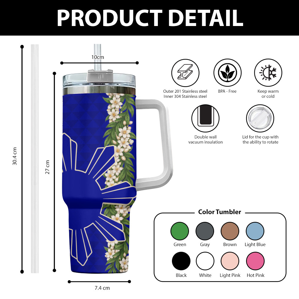 Philippines Filipinos 40oz Tumbler Sampaguita Flower Sun Pattern Island Style